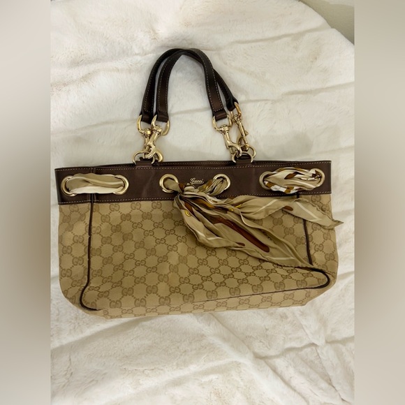 Gucci Beige/Brown GG Canvas and Leather Large Positano Scarf Tote - Picture 1 of 13